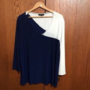 HSN Slinky Brand Size 3X  Navy and White Women's Top Shirt Blouse Tunic